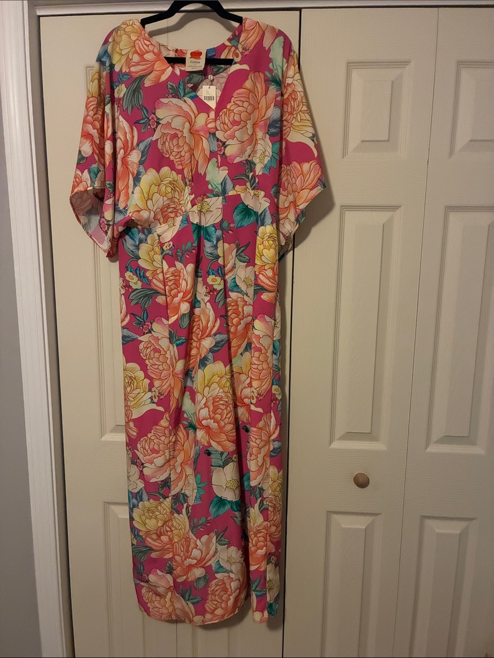 Anthropologie Farm Rio Pink Floral Kids Nightgown with Yellow & Teal Accents